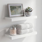 Homeforia White Floating Shelves 16 inch, High End Solid Real Wood 16inch Bathroom Floating Shelf for Wall Mounted, White Wooden 16 Floating Shelves, Heavy Duty Bracket, 16 X 6.5 X 1.75 inch, Set of 4