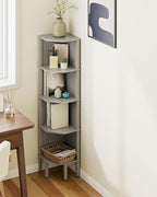 Corner Shelf, 5 Tier Corner Bookshelf, Display Corner Shelf Stand with Storage Rack, Wall Corner Bookshelf for Living Room, Bedroom, Office, Grey