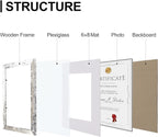 Vittanly 8.5x11 Picture Frames Set of 9, Shatter Resistant Plexiglass, Display 6x8 Pictures with Mat or 8.5x11 without Mat, Photo Frames for Wall or Tabletop, Engineered Wood, Distressed White