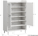 ONBRILL Shoe Storage Cabinet with Cross Molding Doors, 6-Tier Farmhouse Shoe Cabinet with 3 Adjustable Shelves and Metal Legs, 45'' Tall Shoes Rack Organizer Cabinet for Entryway, Front Door, White