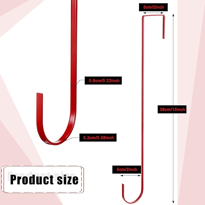 Hotop 15 Inch 4 Pcs Wreath Hangers for Front Door Steel Metal Wreath Doors Hanger Over The Door Hanger Hook Indoor or Outdoor for Christmas Halloween Front Decorations Welcome Sign(Red)