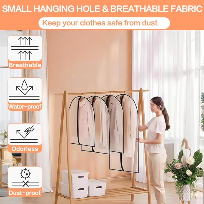 Clear Garment Bags for Hanging Clothes Travel (24'' x 54'' Set of 6) Clothes Storage Bags Closet Cover for Open Closet with Zipper for Suit, Sweaters Travel Laundry Wardrobe Closet Garment Dust Cover