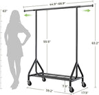 Clothes Rack Load 450 LBS, Heavy Duty Garment Rack, Standing Rolling Metal Hanging Clothes with Sturdy Wheels & Shelves, Black
