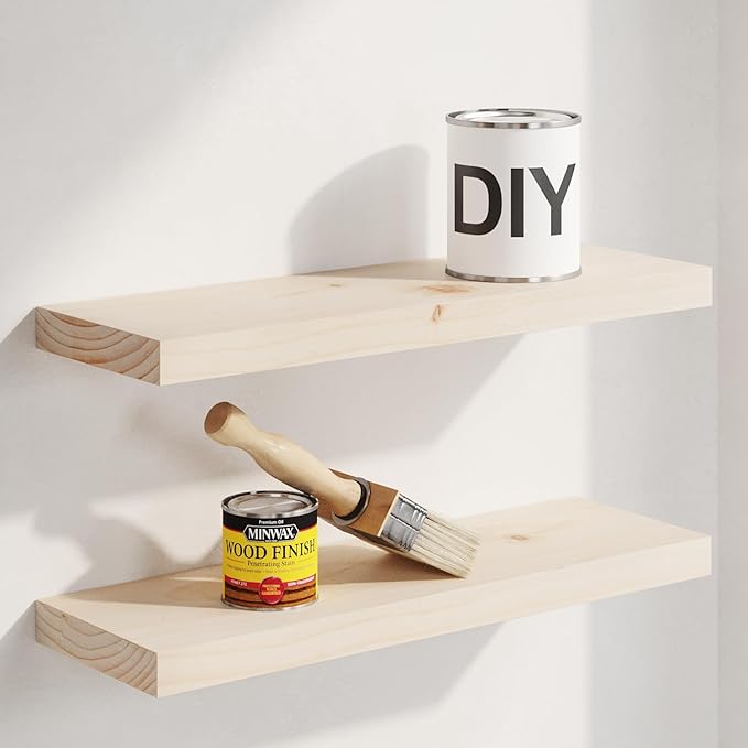 Homeforia 20 inch Wood Floating Shelves, High End Solid Natural Wood 20inch Floating Shelf for Wall Mounted, Unfinished Wooden 20in Floating Shelves, Heavy Duty Bracket, 20 X 6.5 X 1.75 inch, Set of 2