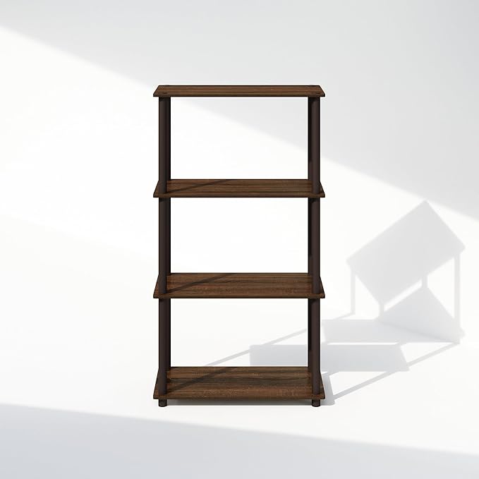 Furinno Turn-N-Tube Book Shelf, 4-Tier Bookshelf, Bookcase with Multipurpose Compact Display Rack, 11.6 x 23.6 x 43.2, for Living Room, Bedroom, Home Office, Walnut/Brown