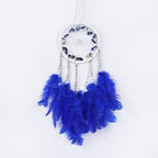 Pretty Jolly Crystal Stone Small Dream Catchers Blue Feathers Mini Dreamcatchers with Beads for Car Rear View Mirror Hanging Decoration Good Luck Travel Charm Little Bedroom Ornaments for Women Girls