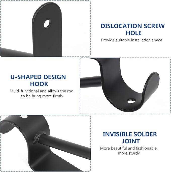 Shelf and Rod Brackets, 4 Pcs Closet Shelf & Rod Brackets Wall Mounted, Heavy Duty Closet Shelf Closet Bracket with Rods Holder, Closet Shelves Supports with Screws, Black
