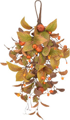 20 Inch Fall Harvest Swag, Artificial Fall Maple Swag Autumn Thanksgiving Day Halloween Decorative Teardrop, Halloween Wall Door Decor Sunflower Berry Fake Wreath (#2)