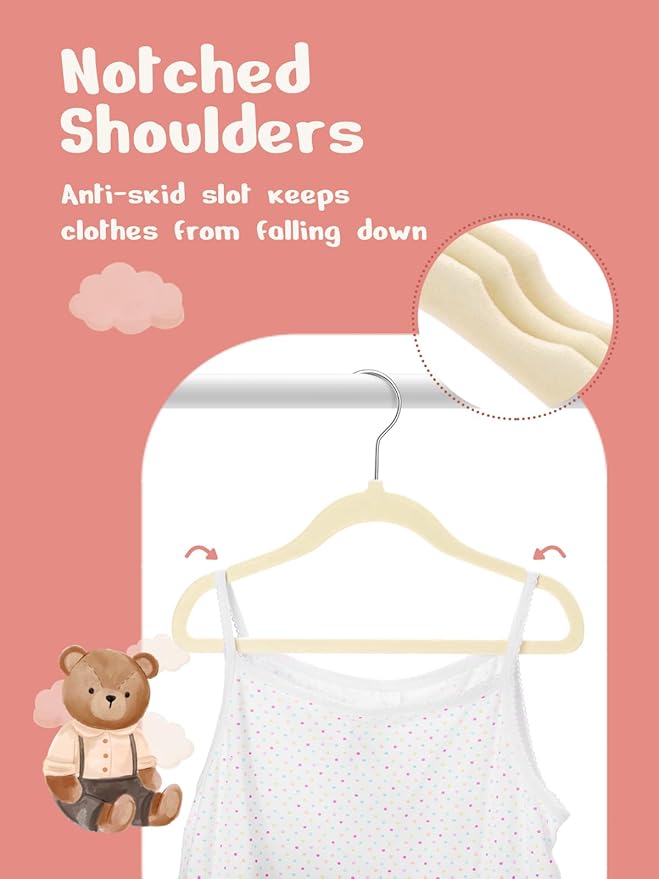 HOUSE DAY 11 Inch Velvet Baby Hangers 50 Pack Beige, Premium Kids Hangers for Children, Infant & Toddler Clothes, Durable Non Slip Small Baby Felt Hanger for Closet, Ideal for Everyday Use