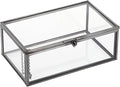 Hipiwe Vintage Glass Keepsake Box - Rectangle Jewelry Display Organizer with Lidded Box for Home Decor and Storage of Trinket Rings, Bracelet - Black, Small