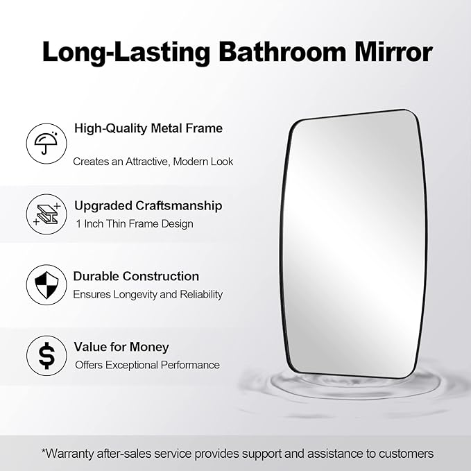 ANDY STAR 24x48 Black Bathroom Mirror, Oblong Vanity Mirror with Stainless Steel Metal Frame, Matte Black Oval Mirror for Over Sink, Modern Anti Rust Wall Mounted