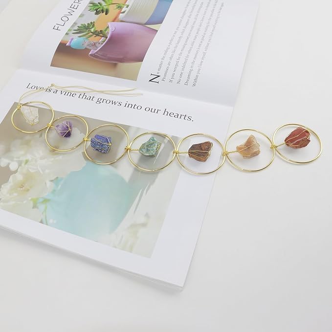 Feng Shui Yoga Ornament Handmade Natural Gemstone Crystal Hanging Ornaments 7 Chakra for Home Decoration Window Decor Tumbled Palm Stones