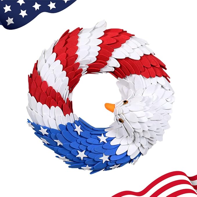 Patriotic Wreaths for Front Door, 250 Anniversary Wreath 4th of Red White and Blue Wreath, Memorial Day Flag Wreaths for Indoor Outdoor Porch Decory Holiday Decorative (#C)