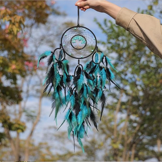 Large Dream Catchers, Dreamocean Crystal Tree of Life Dream Catcher with Healing Stones Handmade Boho Dreamcatcher Wall Hangings Decor Gifts for Adults Boys