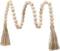 Boho Decor Wood Beads Garland with Tassels Farmhouse Wall Hanging Decorations Natural Wooden Tassel Decorative Room Hanging for Coffee Table Christmas and Prayer(Wood Color, 50inch)
