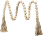 Boho Decor Wood Beads Garland with Tassels Farmhouse Wall Hanging Decorations Natural Wooden Tassel Decorative Room Hanging for Coffee Table Christmas and Prayer(Wood Color, 50inch)
