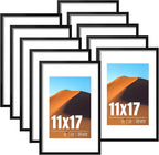 LaVie Home 11x17 Picture Frame Black Set of 10, Display 8x12 with Mat or 11 x 17 Without Mat Picture, Photo Frame Collage for Wall Gallery or Table Deco, Hanging or Tabletop Display