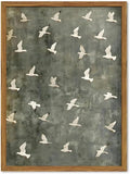 Framed Vintage Flying Bird Canvas Wall Art, Minimalist Abstract Flock of White Birds Pictures Wall Decor, Cottagecore Nature Wildlife Prints Paintings for Living Room Bedroom Home Office 12x16 inch