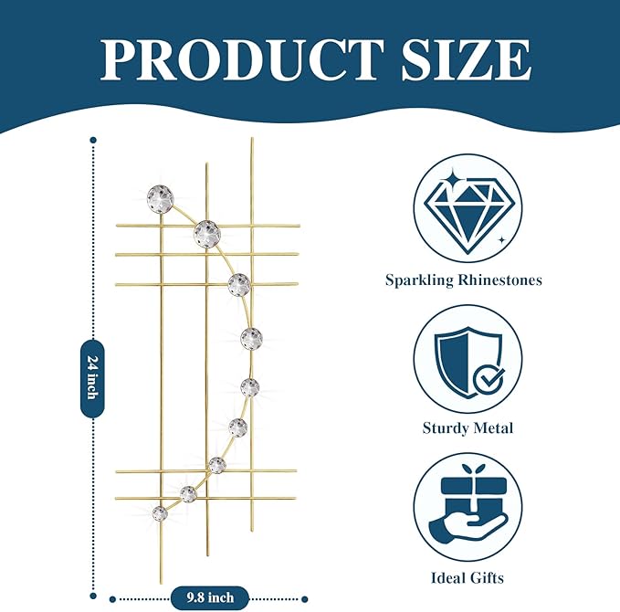 ZEXUIRU 2 Pcs Abstract Metal Art for Wall Decor Living Room Bedroom Bathroom Office Metal Bling Modern Geometric Hanging Vertical Small Iron Sculpture Plaque Pack -Gold 24in