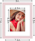 Vittanly 8x10 Picture Frame Set of 9 - Display 5x7 Photos with Mat or 8x10 Without Mat, Wall Mount & Tabletop Frames for Home Decor, Horizontal or Vertical (Pink)