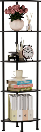 5-Tier Corner Shelf Stand, 52" Industrial Corner Display Rack for Living Room, Bookshelf, Tall Display Shelf, Plant Stand, Storage Standing Shelf for Bedroom, Bathroom, Kitchen, Black