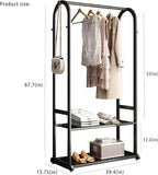 Freestanding Clothing Rack,Metal Garment Rack with Bottom Shelves and 6 Side Hooks,Black Sturdy clothes racks for hanging clothes,Modern Wardrobe Organizer for Bedroom or Closet (L:39.4)