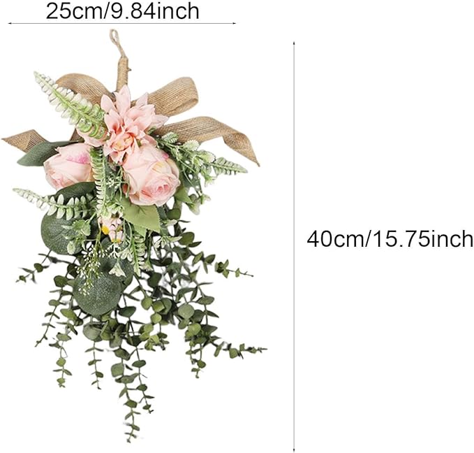 Qianly Artificial Floral Swag Garland Outdoor Indoor, Decorative, Flower Teardrop Wreath, Hanging for Office Holidays Festivals Wall, Pink