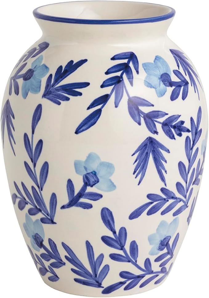 Mud Pie Stoneware Blue Vine Medium Vase