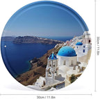 Wall Picture, with Santorini Greek Island Sea View Printed Circular Iron Hanging Picture,Wall Art Decor,Home for Bedroom Living Room Bathroom Decor,Iron Painting 11.8X11.8 in