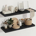 Vivelove Black Floating Shelves, 12" Deep Wall Shelves for Bedroom, Living Room, Kitchen, Office, Rustic Home Decor Shelf with Invisible Brackets, 36X12X1.5, Set of 2