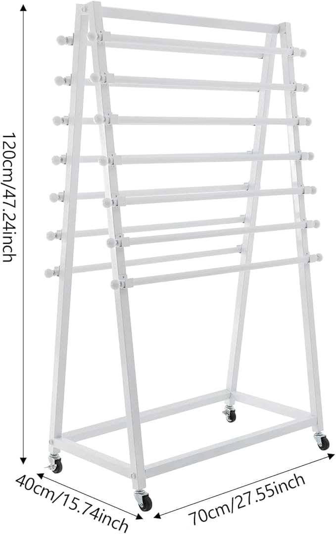 15 Tier Ribbon Holder Organizer Rack, Movable Scarf Towel Holder, Double-Sided Scarf Rack with Lockable Wheels, Floor Standing Ribbon Organizer for Craft Room Cake Shop Flower Store (White)