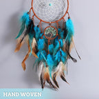 Feather Dream Catcher, Blue Tree of Life with Feathers Dreamcatcher Bead Wall Hanging Decor Indians Traditional Circular Net Hanging Art Ornament for Home Bedroom Decor(Blue)