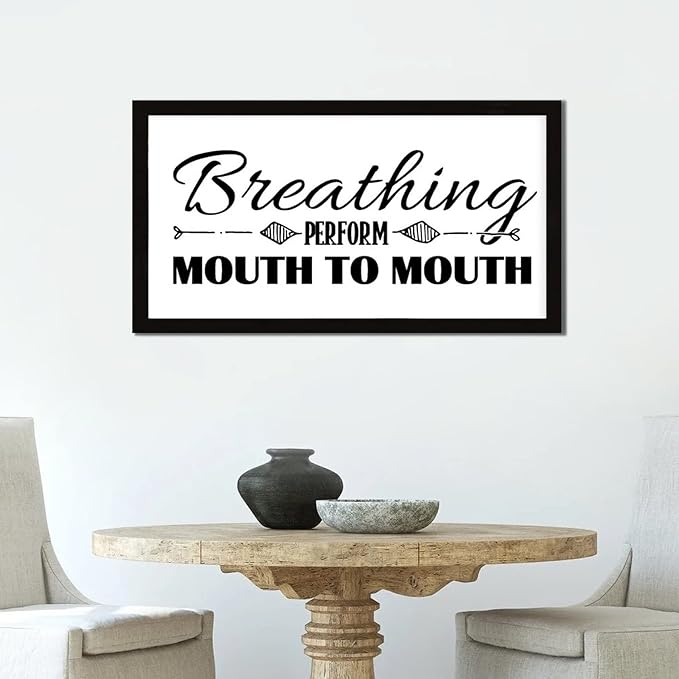 Scripture Verses 12x22in Wooden Wall Plaque with Life Positive Quote Breathing Perform Mouth to Mouth Rustic Chic Style Black Frame Wooden Plaque for Cottage New Home Farmhouse Porch Wall Decor