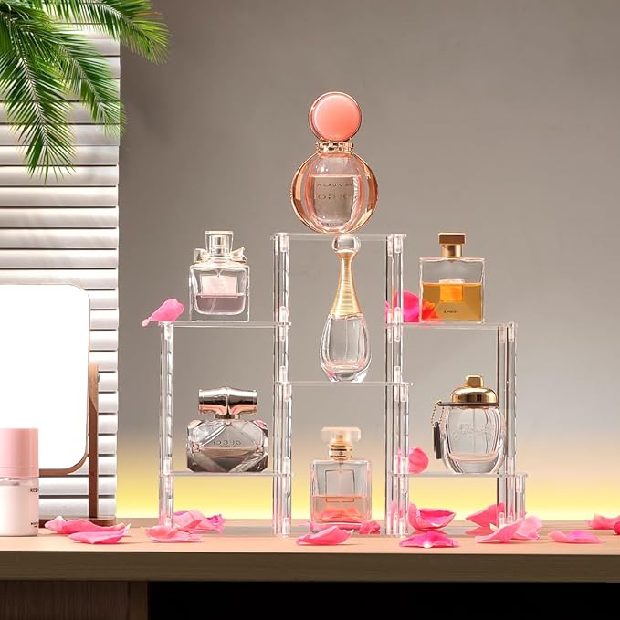 6 Tier Clear Action Figures Display Risers Stand Shelf, Acrylic Display Stands for Collectibles,Pop Figures Holder Perfumes Organizer,Large Rock Risers Rack