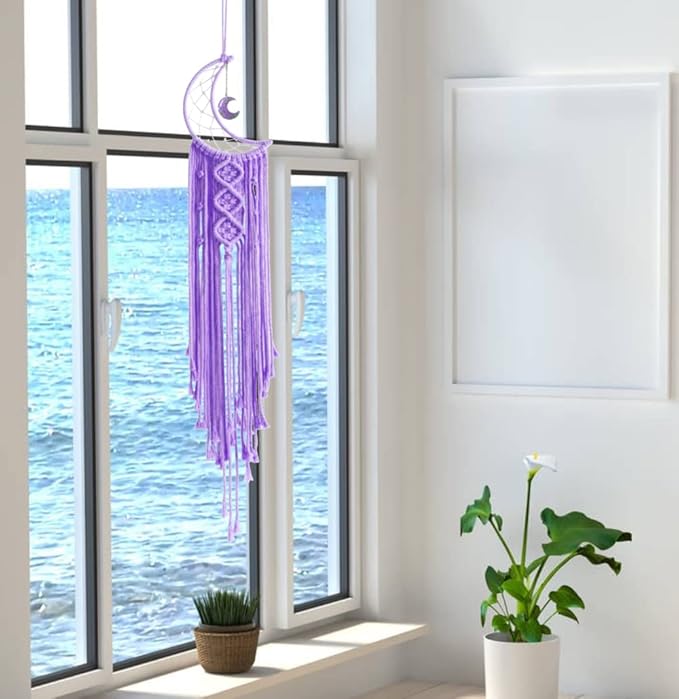Dream Catchers Purple Moon Dream Catcher with Light, Dream Catcher for Girls Bedroom Decor for Women, Macrame Dreamcatcher Boho Room Wall Decor for Teen Girls Birthday Gifts Women Purple Gift