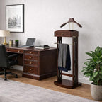 Proman Products Milan Valet Stand with Drawer, Top Tray, Contour Hanger, Trouser Bar, Tie & Belt Hooks and Shoe Rack - VL16226, Dark Walnut