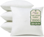 Ashler Throw Pillow Inserts 28 x 28 Inches Set of 4, Indoor Decorative Pillows, Soft and Firm Pillows with Air Layer, Square Cushion Sham Stuffer for Couch and Living Room