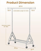 Heavy Duty Garment Rack, Metal Clothes Rack Load 450 LBS, Rolling Clothing Racks for Hanging Clothes with Lockable Wheels, Wardrobe Closet Coat Racks for Bedroom, Silver