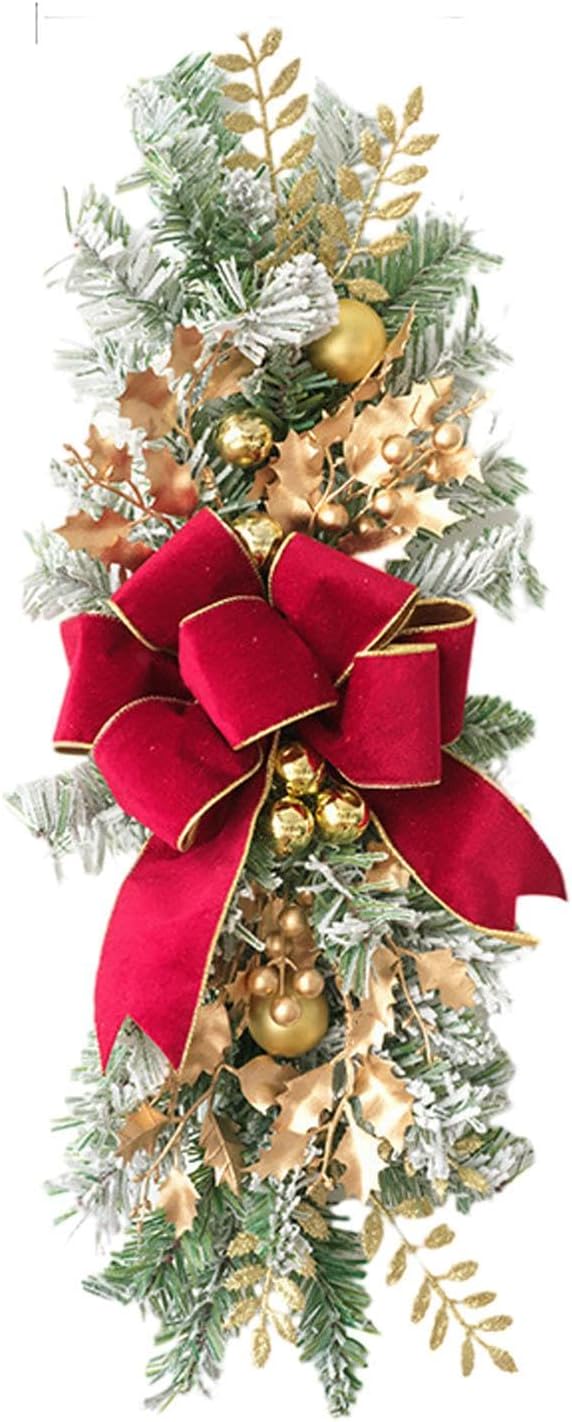 SM SunniMix Christmas Swag Teardrop Swag Artificial Wreath Door Swag Decorative Bow Ornament Lightweight PP Material Suitable for Gift Giving Home Decoration, Gold Red