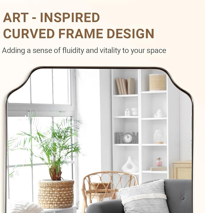 ANDY STAR 30x48 Inch Chrome Mirror, Large Polished Chrome Rectangle Mirror, Scalloped Edge Design with Anti-Rust Stainless Steel Metal Thin Frame Deep 1’’, Wall-Mount Vertically or Horizontally