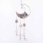 Mini Cobblestone Color Crescent Moon Crystals Sun Catcher Dream Catchers Gemstone Suncatcher with Heart Ornament Handmade Dreamcatcher Wall Decor for Adults Girls Bedroom Wedding Garden Bless Gift