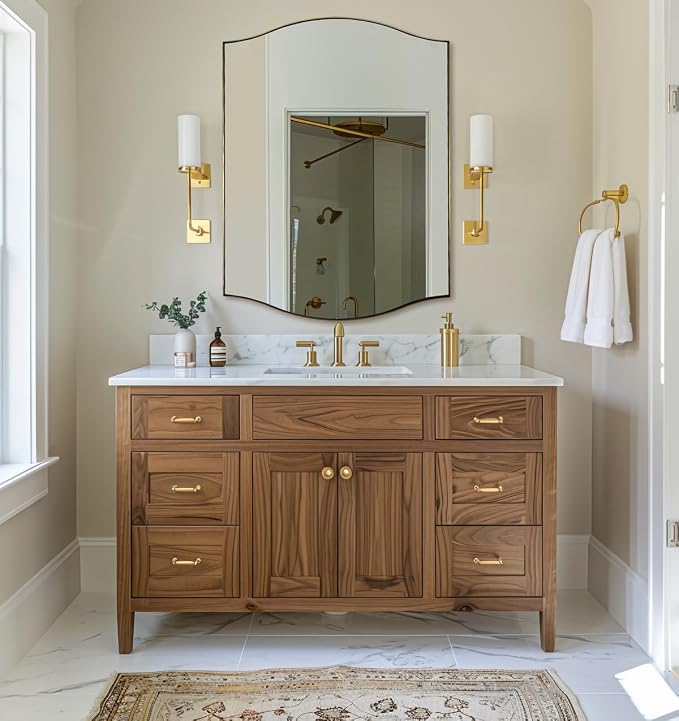 ANDY STAR 30"x40" Scalloped Wall Mirror, Brushed Gold Rectangle Bathroom Mirror with Curved Edge Stainless Steel Metal Frame, Large Wall-Mounted Mirror for Bathroom, Entryway (Horizontal/Vertical)