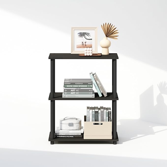 Furinno Turn-N-Tube Book Shelf, 3-Tier Bookshelf, Bookcase with Multipurpose Compact Display Rack, 11.6 x 23.6 x 29.6, for Living Room, Bedroom, Home Office, Espresso/Black