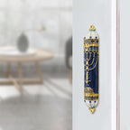 Mezuzah with Scroll for Door, Enamel&Zinc Alloy Blessing Mezuzah Case for Door, Colored Painted Mezuzha Scroll Kosher for Jewish Gifts/Jewish Decor, Christmas (Blue, 5 * 0.86 in)