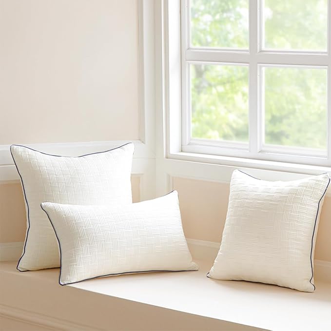 Oubonun 14x20 Pillow Inserts Set of 2 - Rectangle Decorative Throw Pillows for Sofa Couch Bed Living Room Beige 100% Polyester Filling 14 x 20 Inch Lumbar Pillows