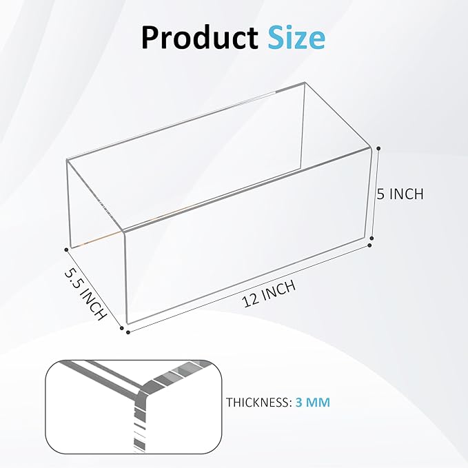 Sezanrpt Acrylic Shelf Riser 12x5.5x5 pack of 2, Countertop Acrylic Display Storage Organizer for Funko Pop Figure, Cosmetics, Bags, Shoes, Toys, Collectibles, 12x5.5x5 Inch