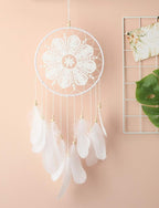 Dream Catchers White for Bedroom, Handmade Hanging Decorations White Feather Lace Dream Catcher Mobile for Girls Room Decor