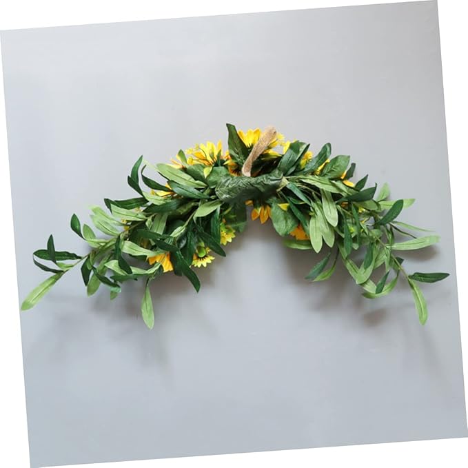 Holibanna Artificial Sunflower Swag Wedding Arch Flowers Floral Door Swag Green Leaves Hanging Ornament for Wedding Backdrop Fireplace Garden Decor