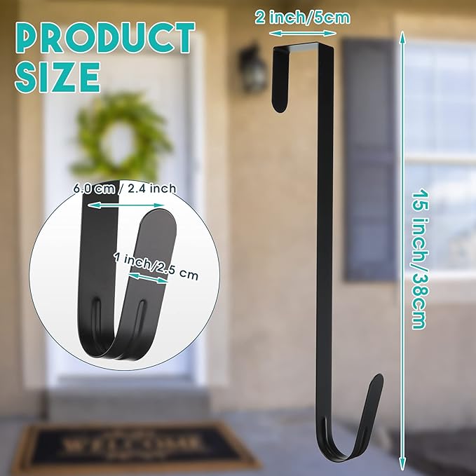 Ferraycle 8 Pcs 15 Inch Wreath Hanger for Front Door Easter Decoration Wreath Decoration Hook Over The Door Single Hook for Hanging Clothes Towels Coats
