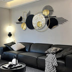 ERMOFAV Metal Wall Art Modern Art Black and Gold Boho Living Room Decor Art Abstract Geometric Sculptures Large Wall Decor for Living Room Dining Room Bedroom Aathroom